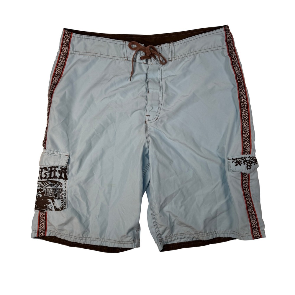Gotcha Board Shorts 36 Blue Tribal Graphic Y2K Surf Mens Trunks